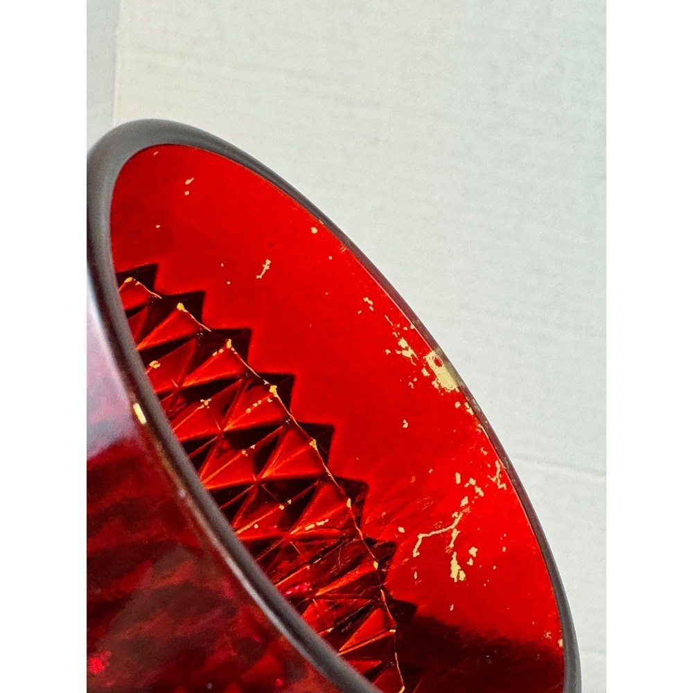Vintage Indiana Glass Ruby Red Fairy Lamp Diamond Point Two Piece Candle Holder - Picture 7 of 10